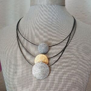 Chico's Elegant Silver and Gold Pendant Multi Strand Necklace